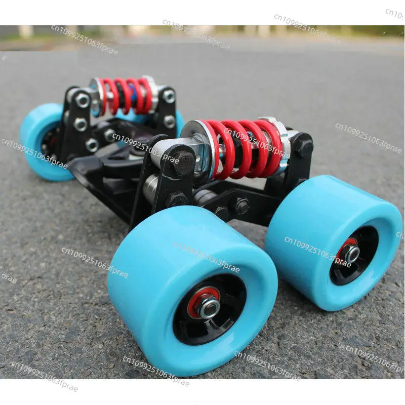 Modified Anti-shake Skateboard Bracket, 8-Wheel Spring Shock Absorbing Bridge with 83mm PU Wheels for Electric Longboard