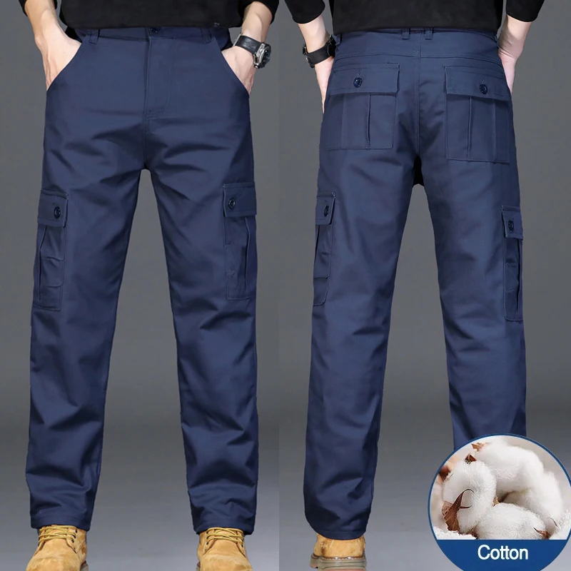 السراويل البضائع الرجالية متعددة جيب وزرة القطن بلون ملابس العمل عادية واسعة رمادي في الهواء الطلق بنطلون ذكر حجم كبير 40 #5