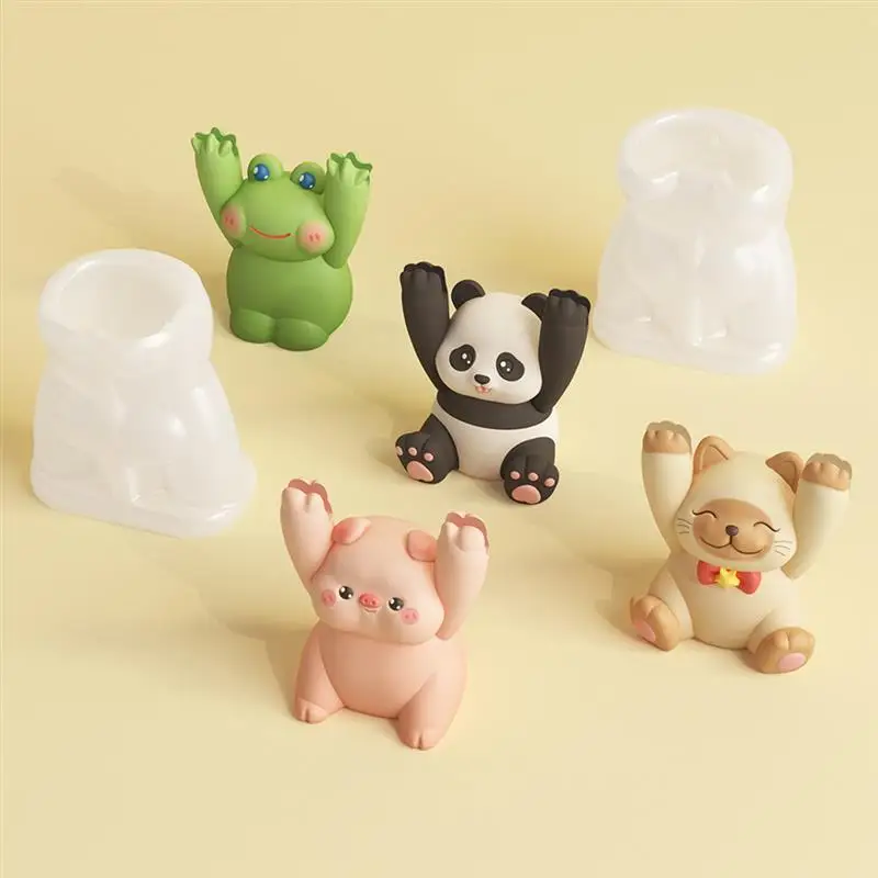 3D Animal Cute Panda Pig Cat Message Clip Mold  Raised Hand Plaster Resin Concrete Candle Mould  DIY Photo Clip Menu Label Base