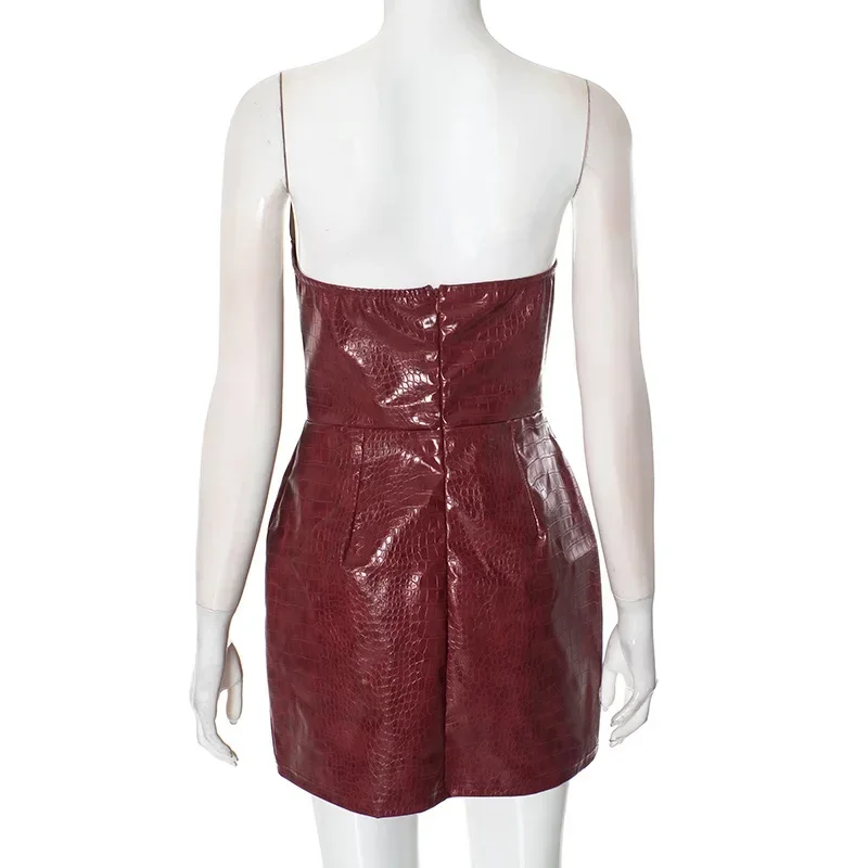 2025 Strapless A Line Bodycon Mini Dress Fashion Hot Summer PU Leather Sexy Party Dresses Women Going Out Vacation Dress Vestido