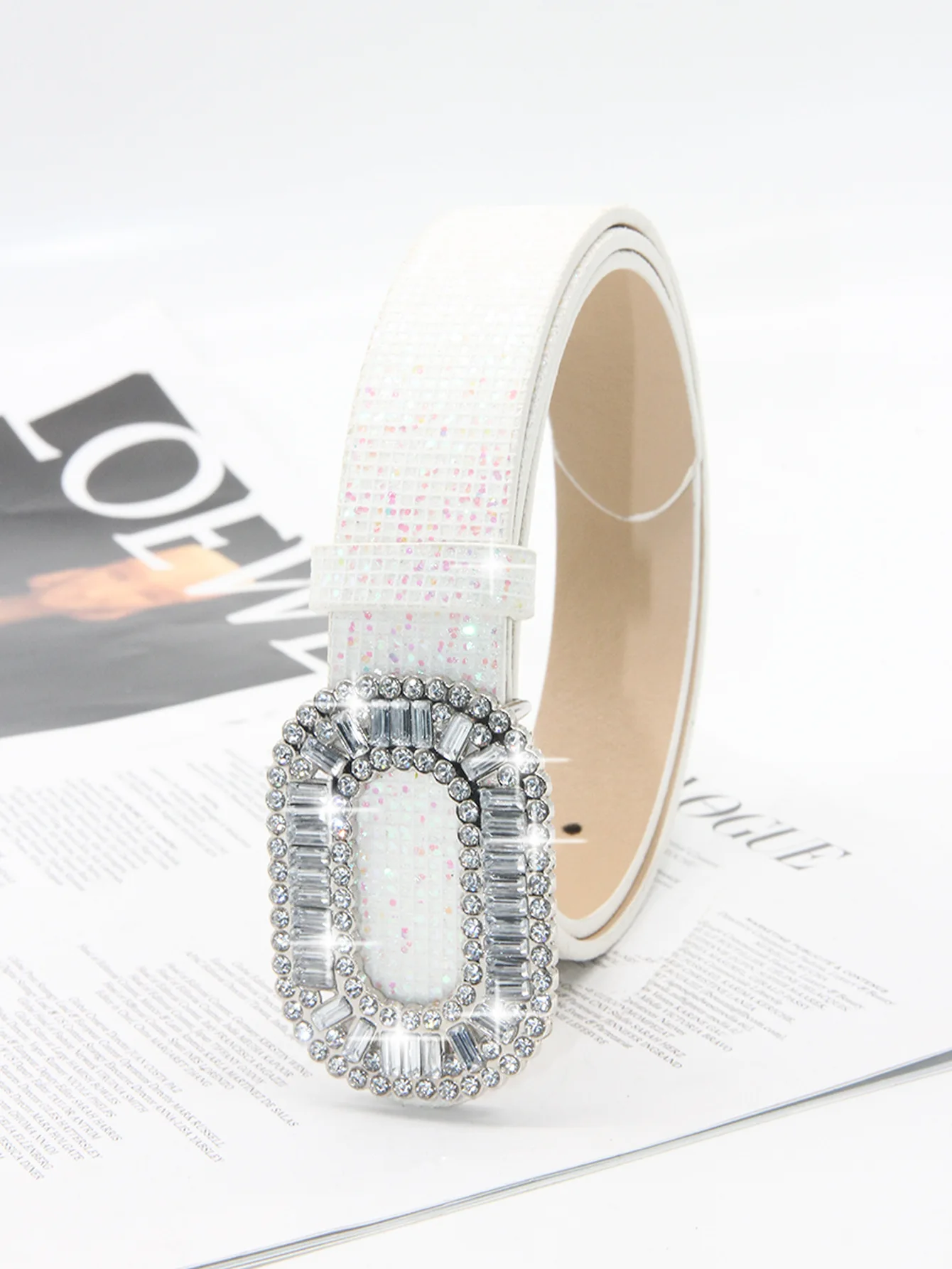 حزام للسيدات النسخة الكورية، حزام بإبزيم مربع من حجر الراين متعدد الاستخدامات، طراز Instagram، نمط جديد عصري يقترن بقرة #5