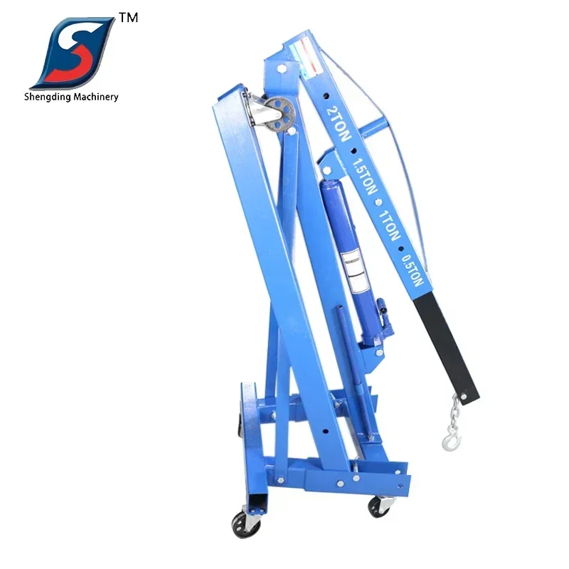 Hand Operated 2 Ton Blue Car Folding Hoist Shop Engine Crane