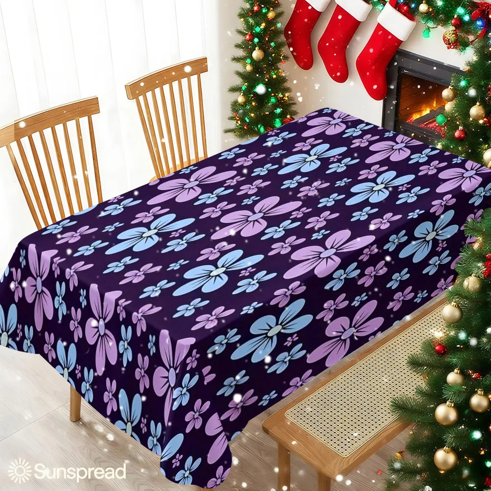 Blue and Purple Flowers Waterproof table cloth, splash-proof tablecloth, for party, Halloween, Christmas, dining, camping