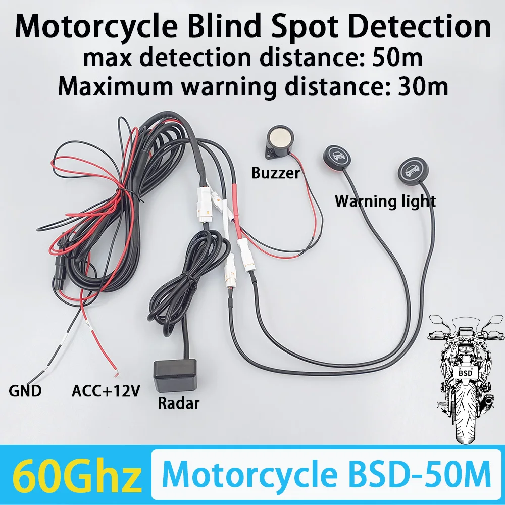 Motorcycle Blind Spot Detection 60Ghz BSD Radar Lane Change Warning Safety System Max Detection Distance 50m Maximum Warning 30m