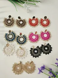 2025 Handmade Bead Earring Crystal Sunflower Design Originality Hand Knitting Bohemia Beaded Earrings for Women