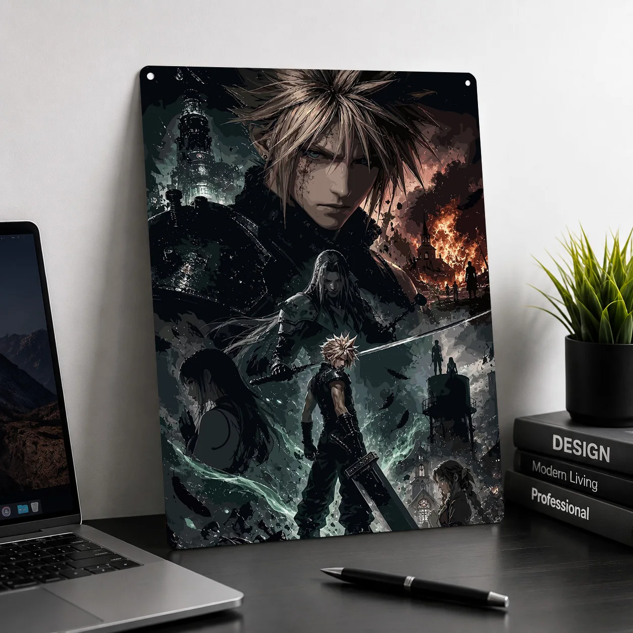 Final Fantasy VII Pixel Art Poster Retro 3D Printed Metal Signs Customized Wall Hanging Gift for Decor Room Decoration Items