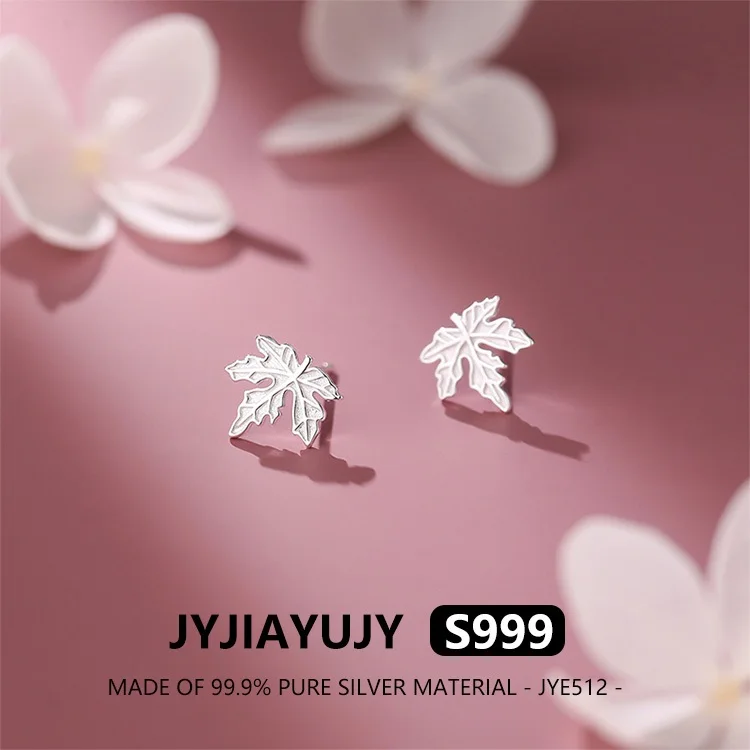 

JYJIAYUJY 100% Whole Original Pure Silver S999 Stud Earrings In Stock Maple Fashion Jewelry Gift Daily JYE512