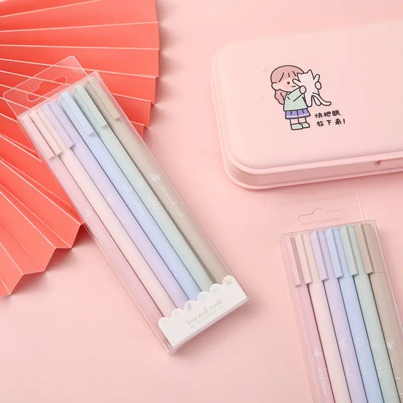 6pcs/set Creative Cute Morandi Simple Small Fresh Gel Pen Kawaii Quick Drying Cap Neutral Pen Journal Supplies Stationery