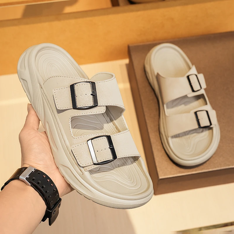 Herren-Sandalen für Outdoor und Strand, Rutschfest, Atmungsaktiv, mit Dicker Sohle, Bequeme Freizeitschuhe mit Weicher Sohle