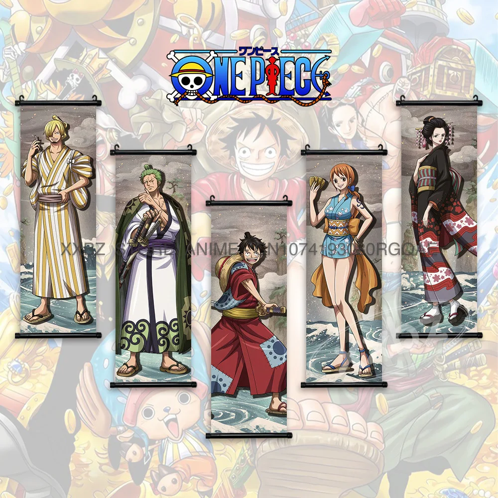 ONE PIECE Scrolls Picture Anime Home Decor Roronoa Zoro Wall Art Vinsmoke Sanji Hanging Painting Monkey D. Luffy Canvas Poster