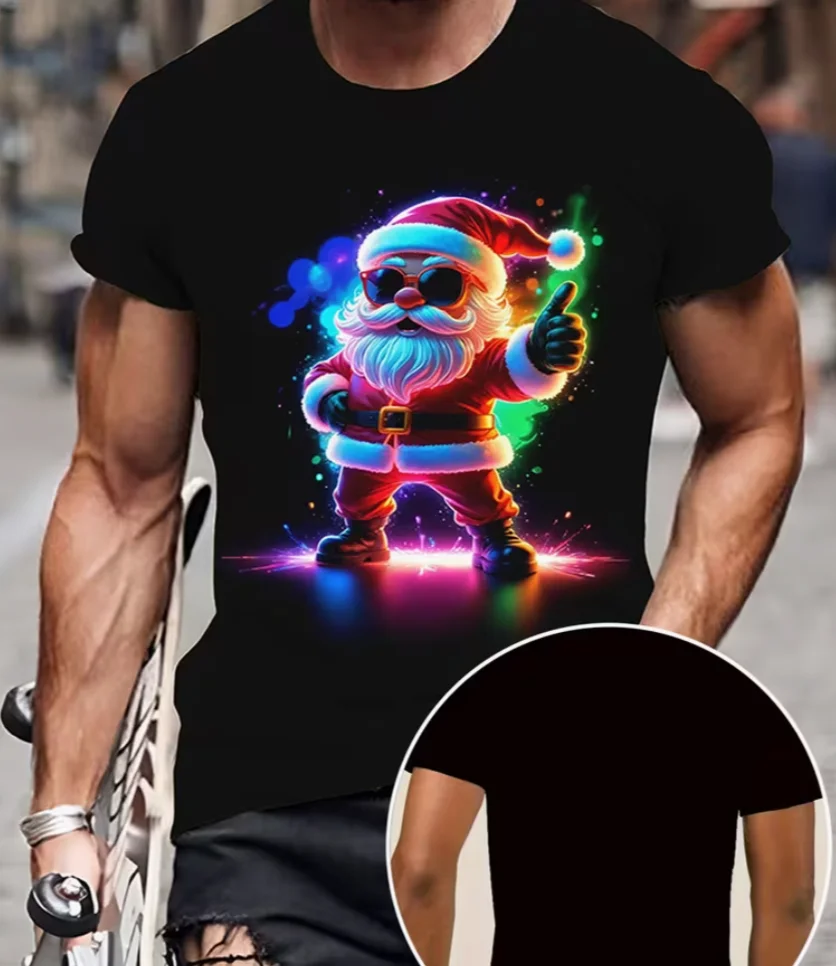 Men'S Vibrant Santa Claus 3D Printed T-Shirt Christmas, Featuring A Micro Short Sleeves, and A Round Neck, Perfect for Summer