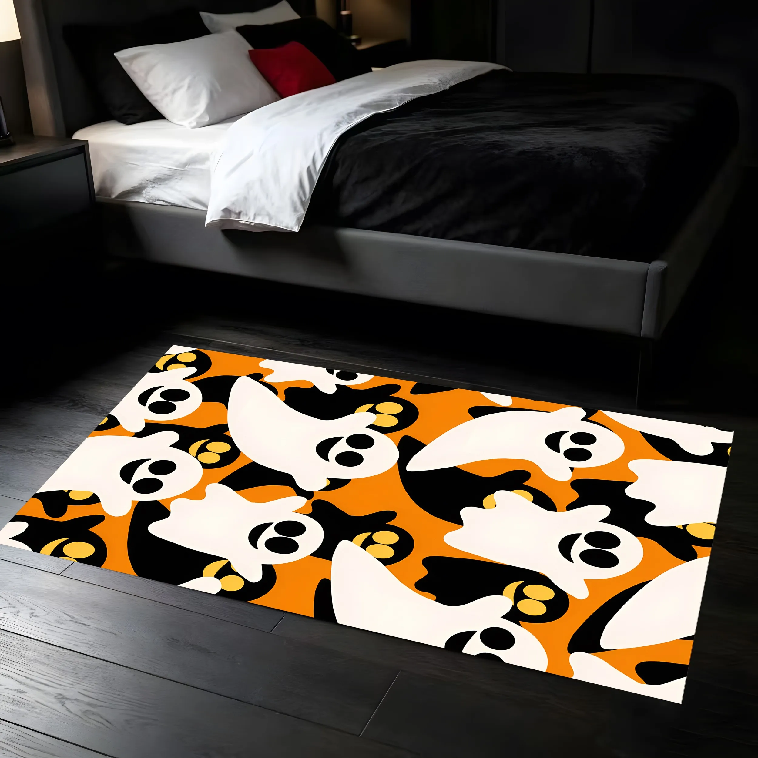 Velvet Cartoon Ghost Fun Halloween 2D Rug for Living Room and Bedroom Holiday Decor, Autumn/Winter