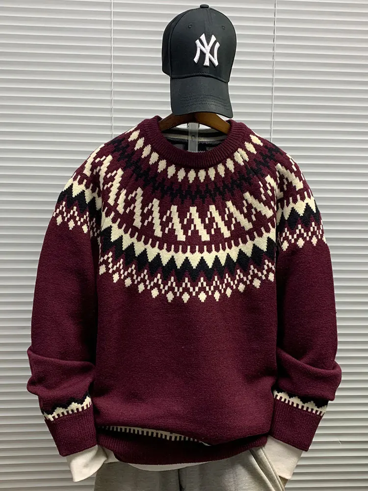 

Loose Fit round Ne Cisas Pattern Men's Knitwear Warm Base Layer Sweater Casual Winter Faion Diamond Pattern Knitted S...