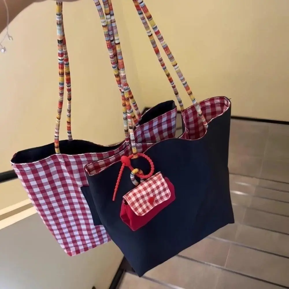 

New Plaid Storage Bag Canvas Small Bag Pendant Snap Button Portable Mini Coin Purse