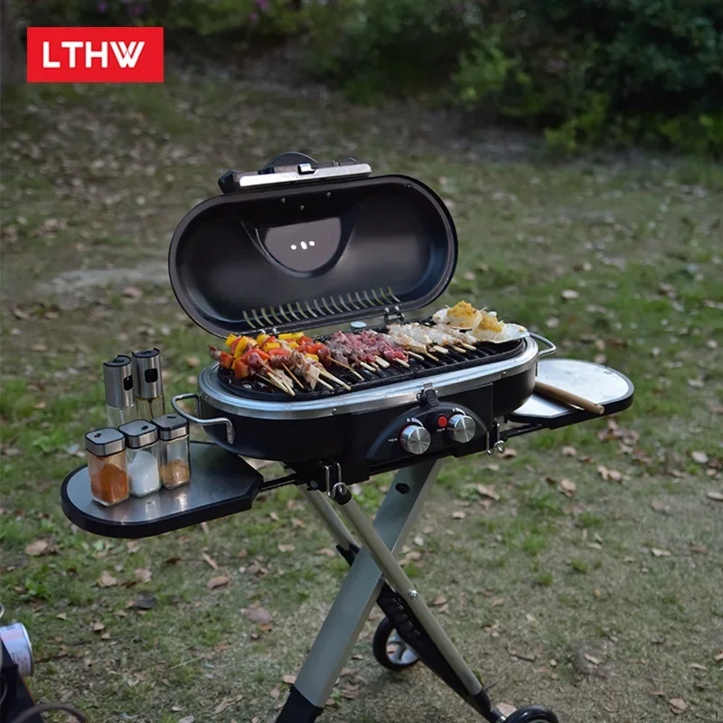 Outdoor Portable Double Head Gas Grill Camping Yard Grill Yard Grill Yard  Foldable