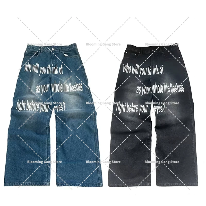 

New 2025 Y2k fashion men jeans print design Harajuku trend wide leg pants Gothic hip hop couple loose retro high-waisted jeans