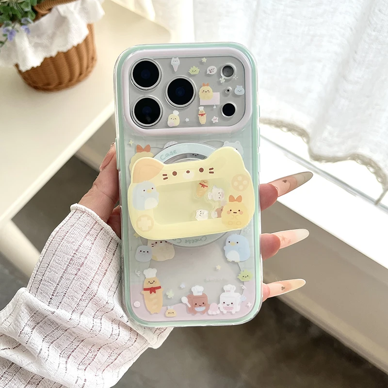 Kawaii Cartoon Animal Magnetic Phone Case For iPhone 17 Pro 16 15 Pro Max Cover with Magsafe Stand Holder Shockproof Cute Cases view 3
