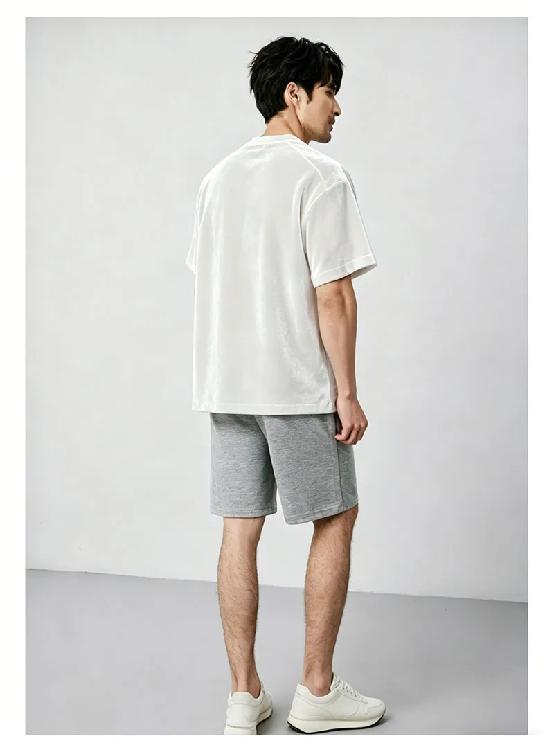 Natural Silk Velvet Men's T-shirt Short-sleeved, V-neck Top Elegant Stylish, Suitable Business Casual Wear. Smooth Shiny Texture
