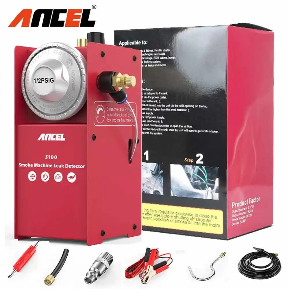 ANCEL S100 Car Smoke Leak Detector Diagnostic Fuel Pipe Leak Tester Vacuum Leakage Locator EVAP Vacuum Leakage Diagnostic Tools