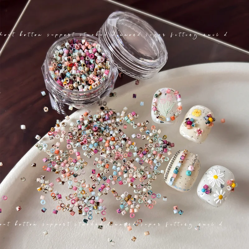 Cute Cartoon DIY Nail Art Materials Candy Color Mini Beads Nail Charms Mixed Rice Beads Ornaments For Manicure Decoration