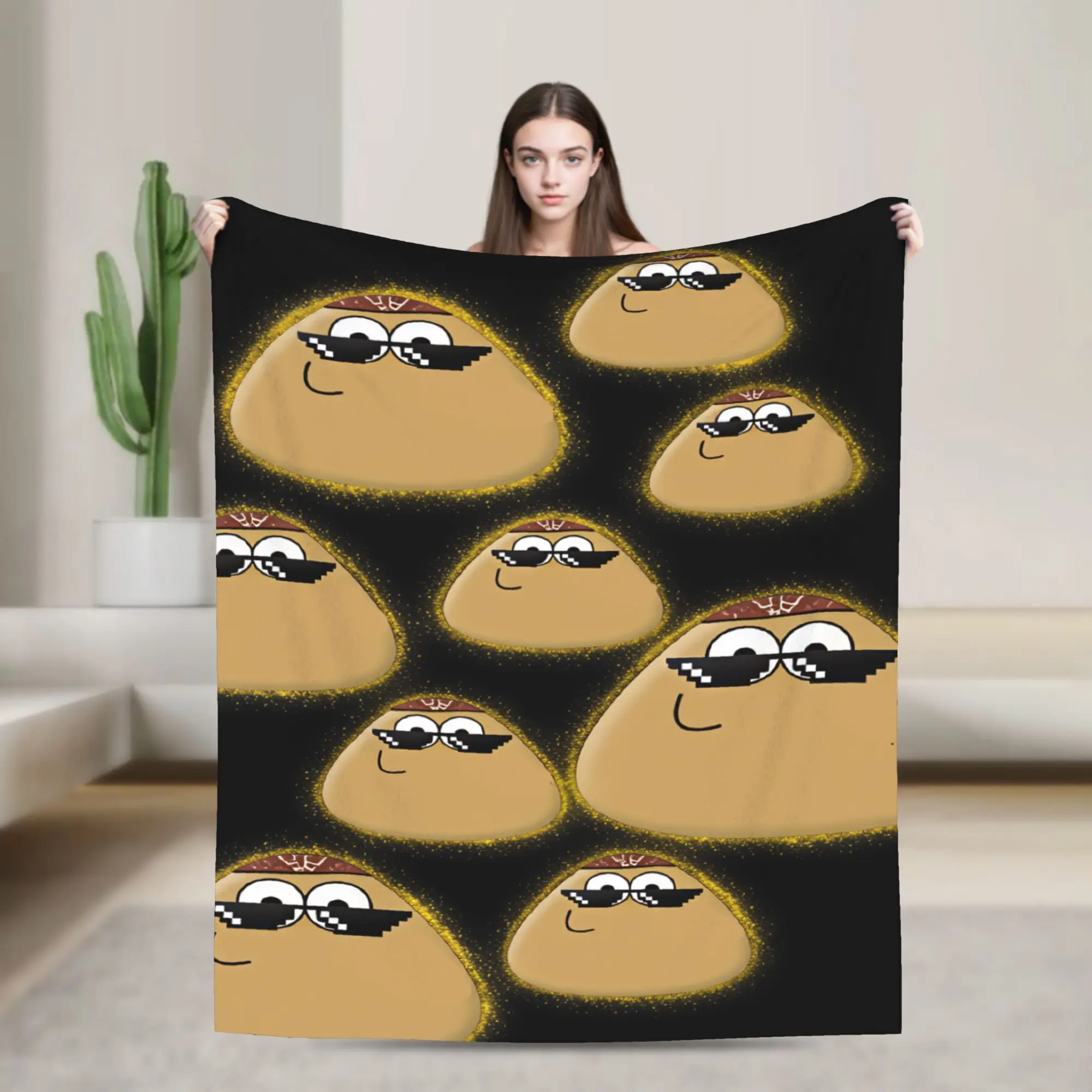 Soft Blanket Travel Office Pet Alien Pou Animated Television Throw Blanket Flannel Bedspread For Home Decor Funny Sofa Bed Cover