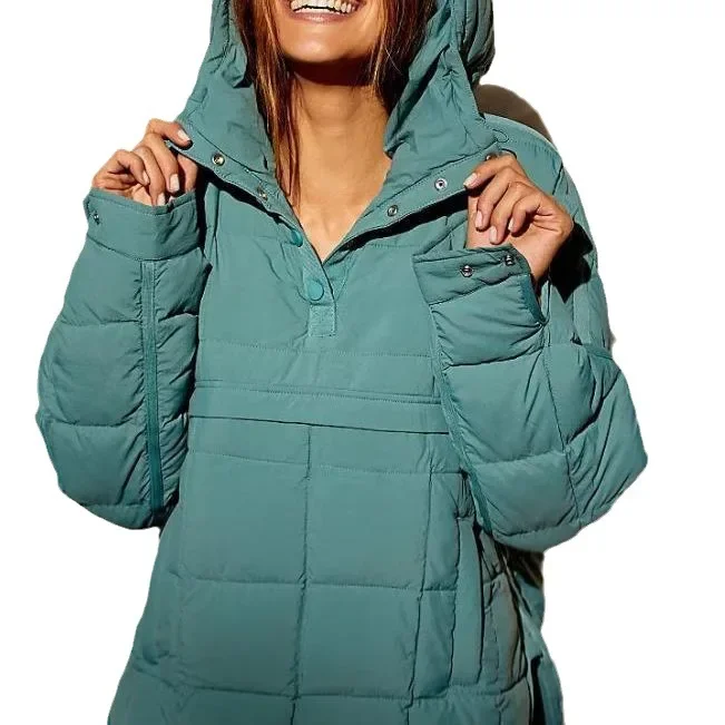 Parka de manga cheia com capuz feminino com bolsos, casaco solto, tops casuais grossos, elegante, emenda, quente, monocromática, outono, inverno