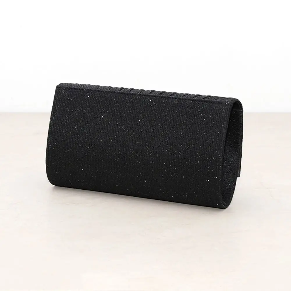 Pleated Flap Wedding Bag Glitter Fabric Detachable Chain Strap Evening Clutch Bag Elegant Style Foldover Closure