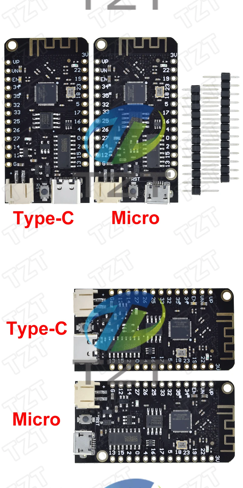 TZT ESP32 Lite V1.0.0 WIFI+Bluetooth Entwicklungsboard mit Antenne ESP32 ESP-32 REV1 CH340G MicroPython 4MB Micro USB für Arduino – Detail 3