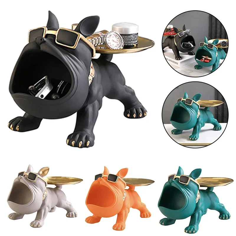 

Nordic Decorative Sculpture Dog Big Mouth French Bulldog Butler Storage Box Tray Key Rack Resin Animal Sculpture Dog Statue