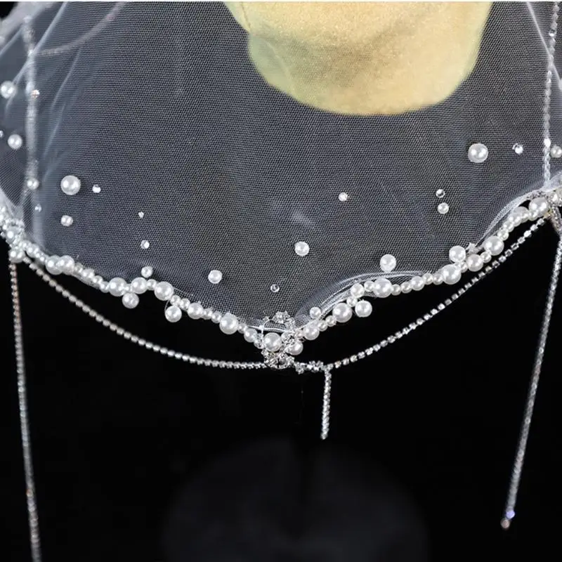 A52E pérolas delicadas decoradas pérolas noiva Tocal tule macio Evento formal