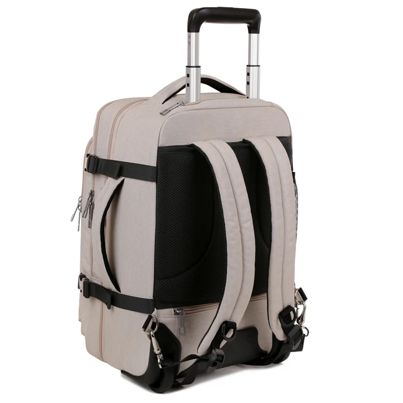 حقيبة ظهر متدحرجة تحمل الأمتعة، حقيبة ظهر للكمبيوتر المحمول للسفر مع عجلات للرجال والنساء، حقيبة ظهر بعجلات مقاومة للماء