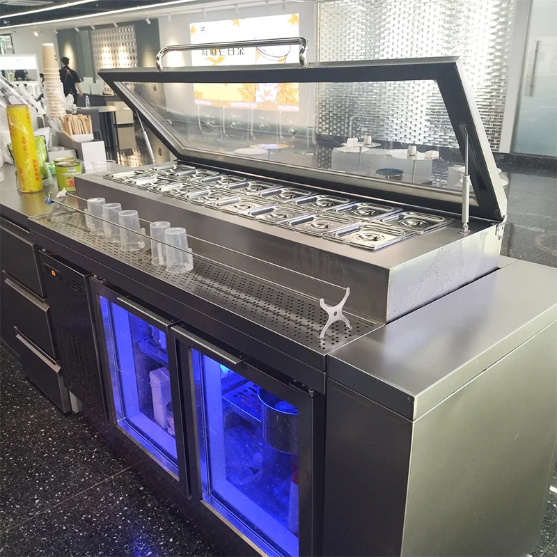 

HENGZHI Commercial Counter Top Salad Bar Counter Display Refrigerator Pizza Prep Table Refrigerator Restaurant Equipment