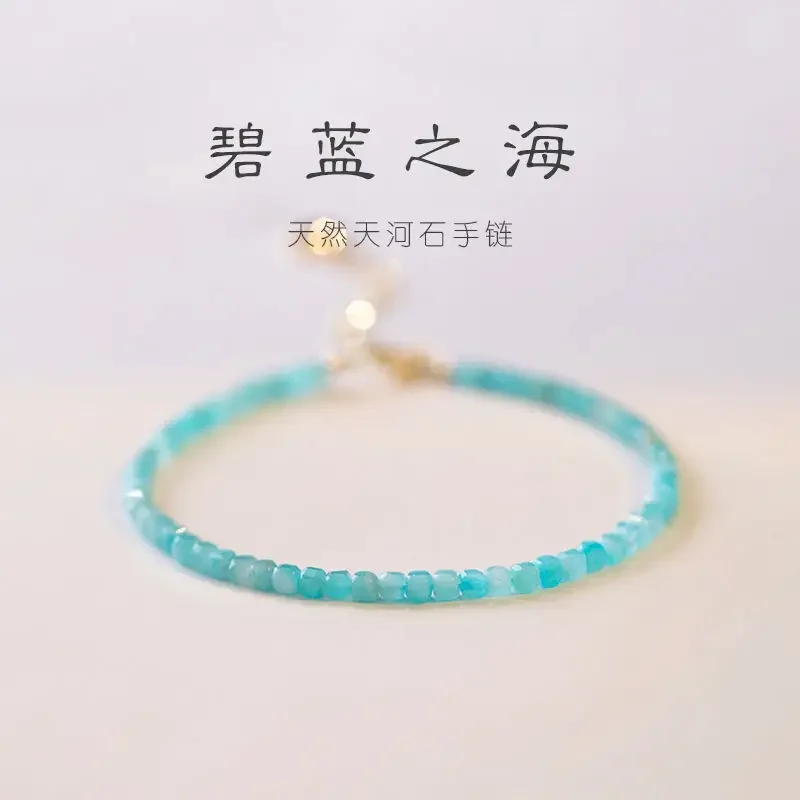 2mm Extremely Fine Natural Tianhe Stone Element Bracelet Girls Simple Cute Hand Rope Blue Crystal Hand String Student Day Gift