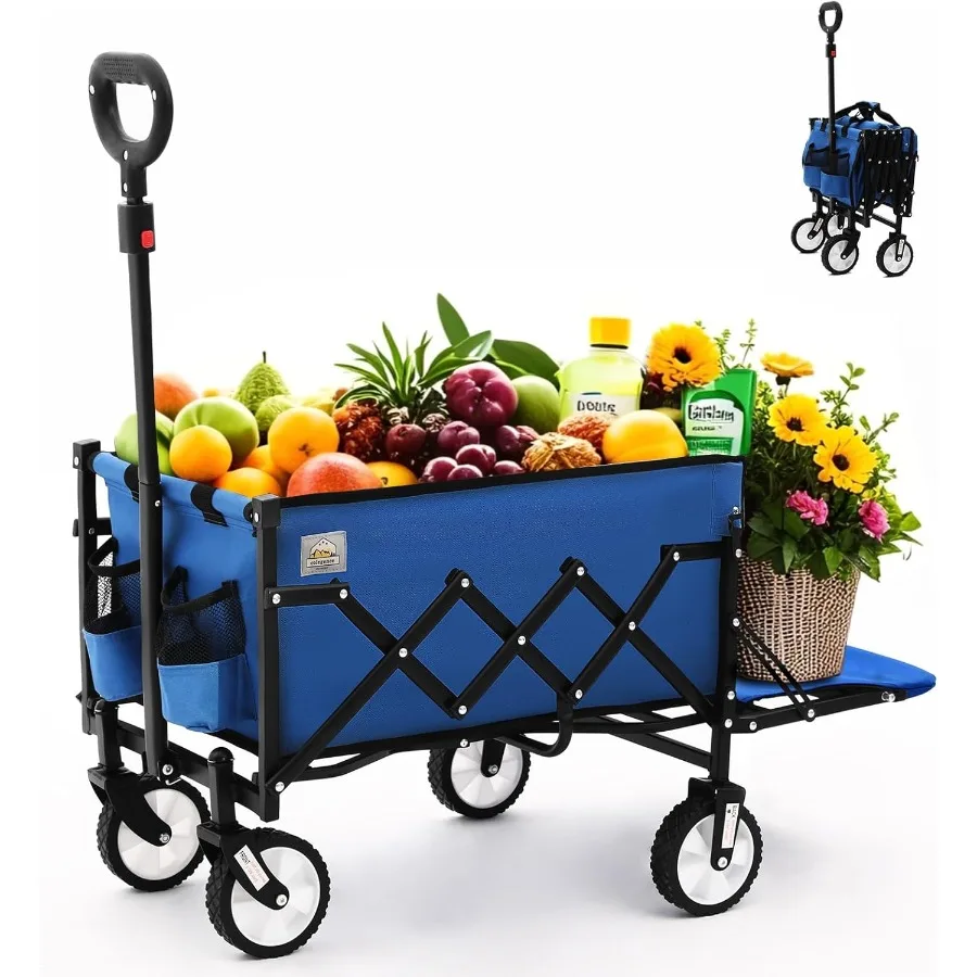 รถเข็นพับได้พร้อมล้อและฝาท้าย รับน้ำหนักได้ 330 ปอนด์ ความจุ 120 ลิตร ด้ามจับปรับได้ พกพาสะดวก รถเข็นอเนกประสงค์แบบพับได้