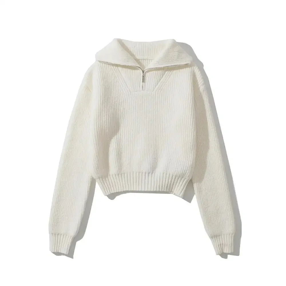 Women Zipper Turtleneck Sweaters Solid Color Autumn Winter Pullovers