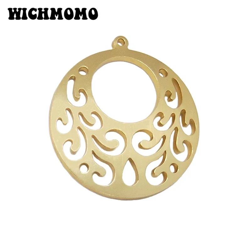 New 2pieces/bag 43mm  Aluminium Alloy Wire Drawing Hollow Out Round Charms Pendant for DIY Necklace Earring Accessories
