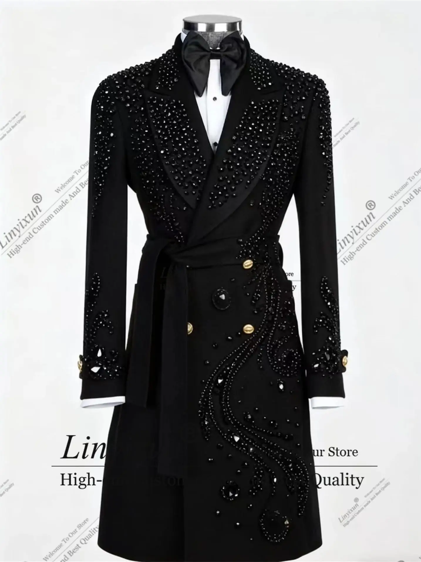 

Красивые мужские костюмы с кристаллами, блестящие бисерные свадебные смокинги для жениха, цельный комплект, мужское длинное пальто для выпускного вечера, тонкий костюм по индивидуальному заказу Homme