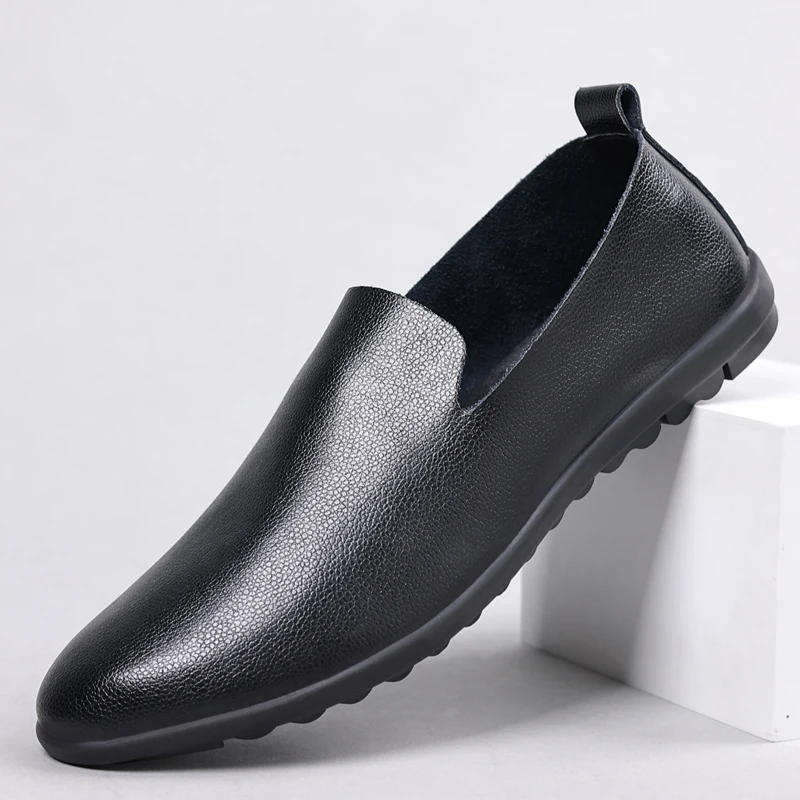 Summer Leather Men Shoes Casual Black Formal Mens Loafers Moccasins Italian Comfortable Slip on Male Loafers Shoes Big Size 46