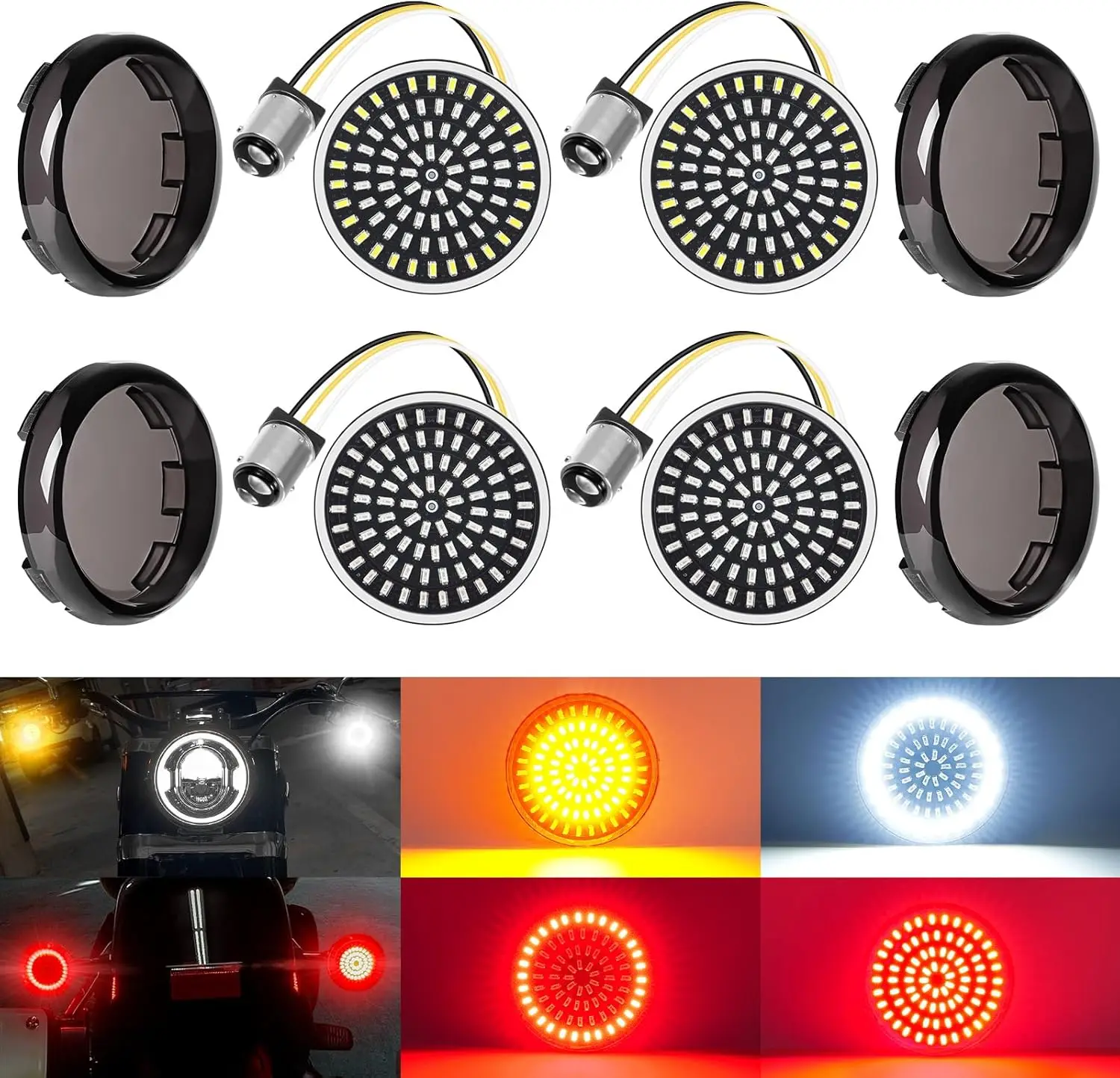 

LED Turn Signals Front Rear 81 LED Lights Super Bright 1156 Bulbs Lens Kit 1986-2024 Compatible for Harley Davidson Touring Dyna