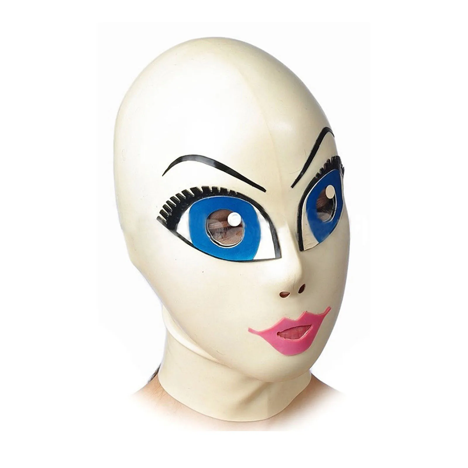 

MONNIK Latex Unisex Mask White and Colors Trim Welt Rear Zipper for Catsuit Cosplay Party Wear
