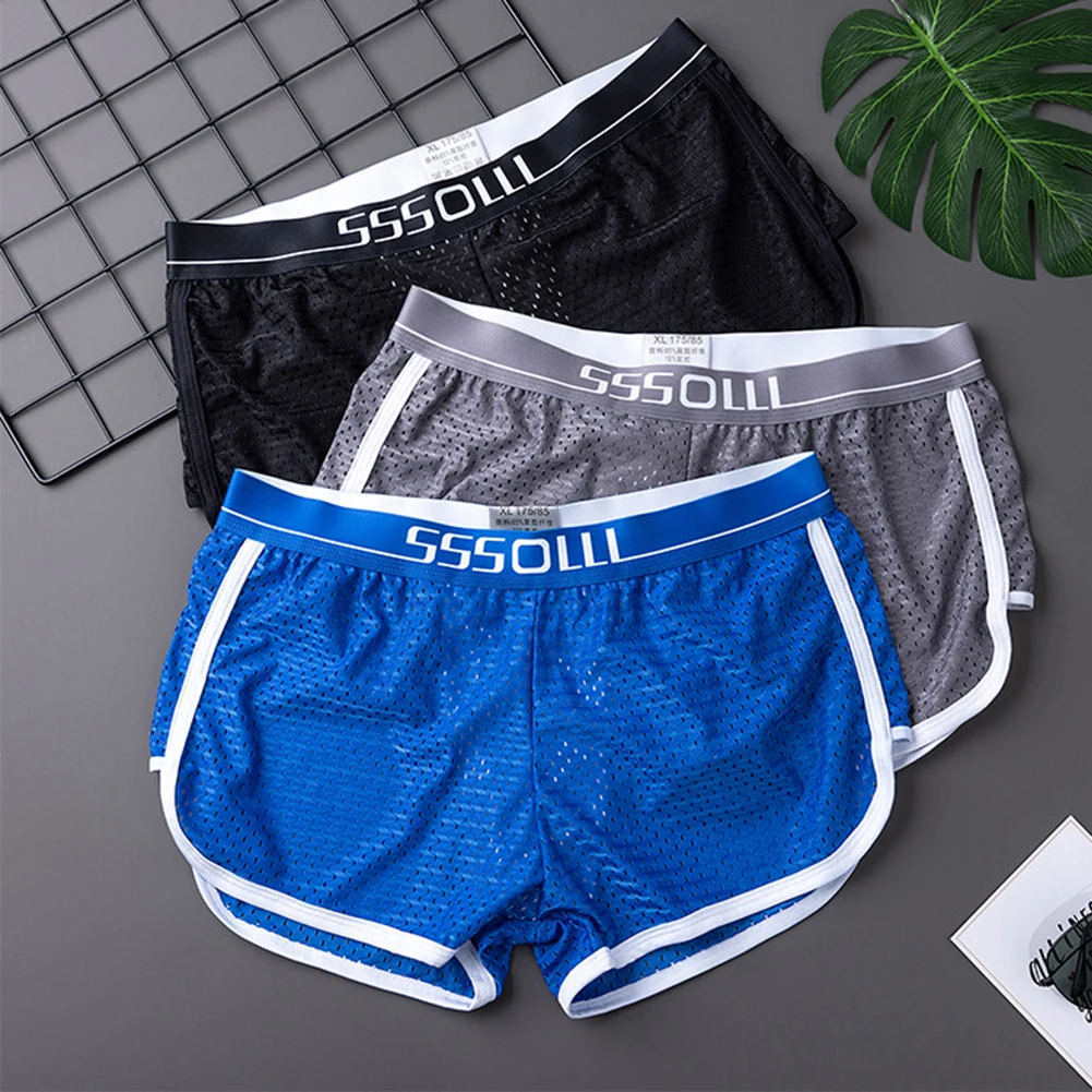 Sexy Men Ice Silk Mesh Seamless Briefs Pouch Underwear Shorts Trunks Underpants Breathable Loose Stretch Males