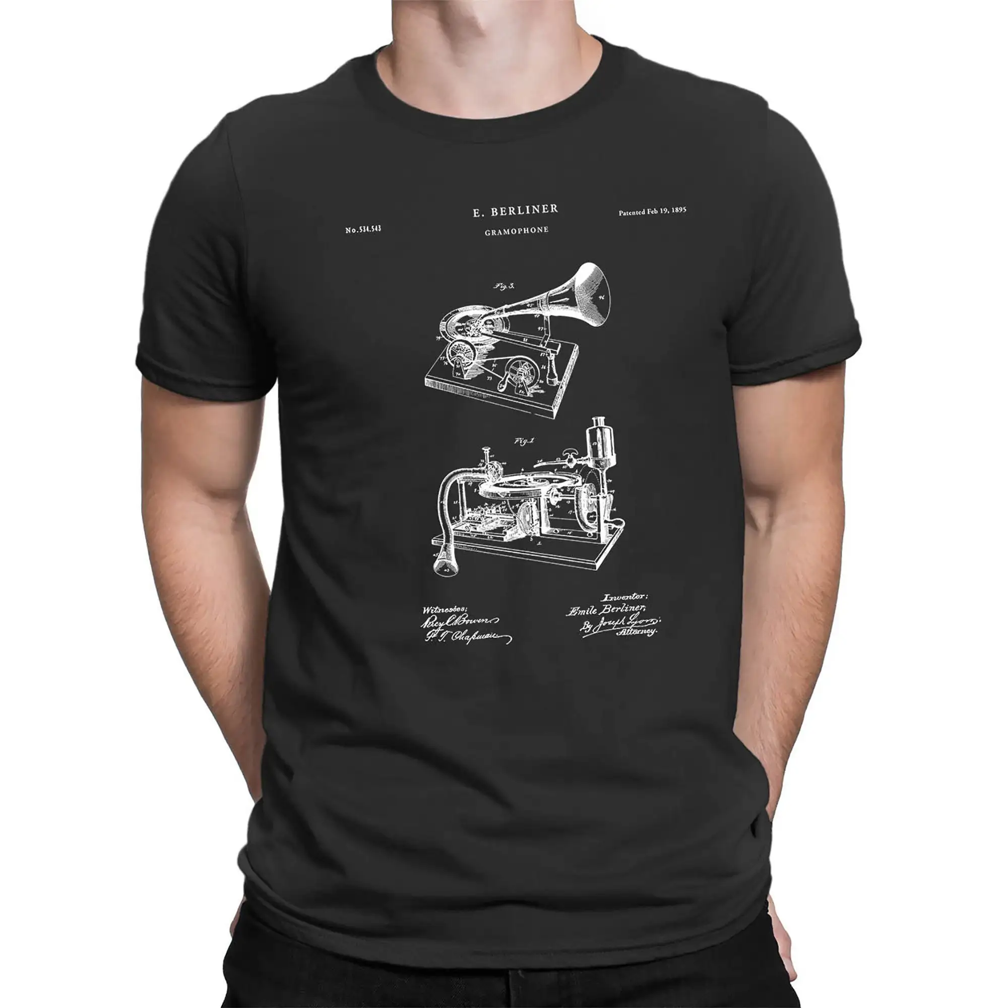 Gramophone Patent T Shirt Blueprint Print Vintage Music Lover s for Musicians PT411