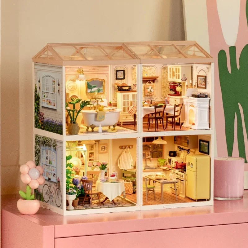 Robotime Rolife DIY Miniature Dollhouse Kit Home Garden Series Building Kits with LED Xmas Gifts for Adult Warm Dining Room