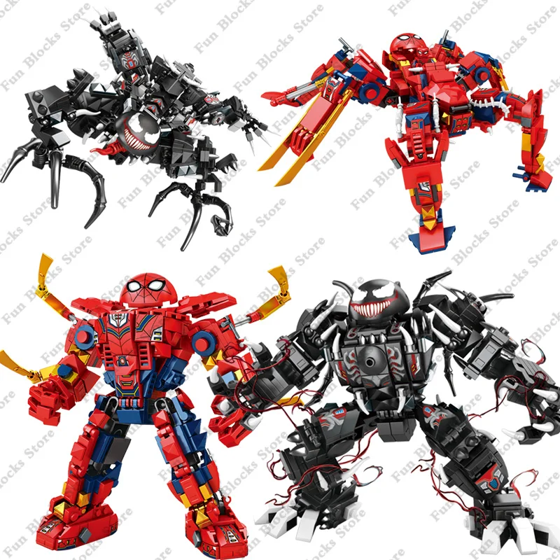 Superheroes The Amazing Spider-Man VS Symbiote Venom Venom Carnage Mecha Figure Model Building Blocks Bricks Kids Marvel Toys