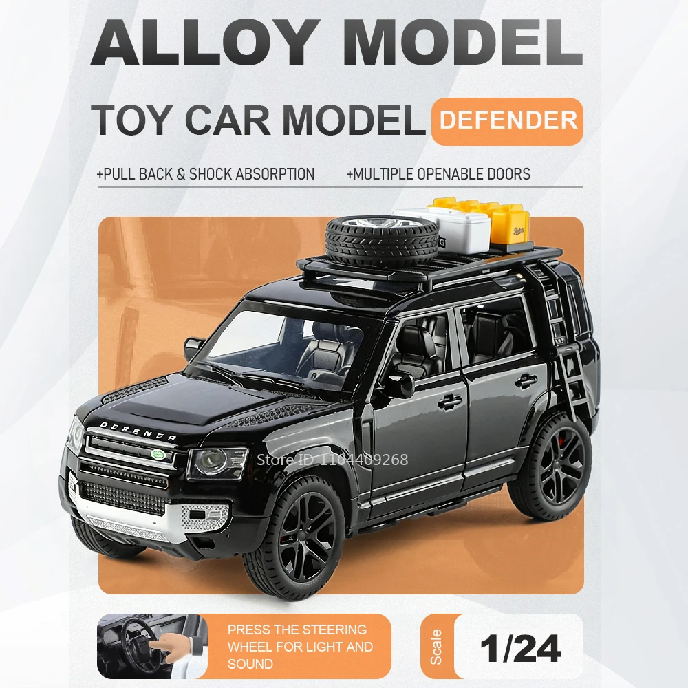 

1:24 Land Rover Defender 110 SUV Model Toy Car Shock Absorption Sound Light Off-road Vehicles Models Toys for Kids Collection