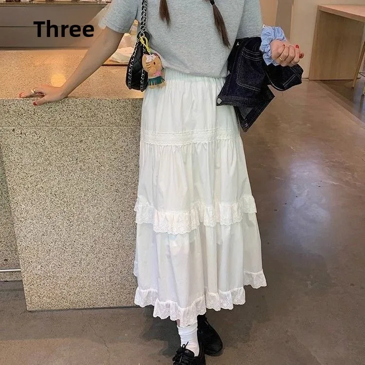 

Новая корейская юбка-миди А-силуэта с плиссированным подолом и кружевом, цветная, весна-лето, для офиса, из полиэстера