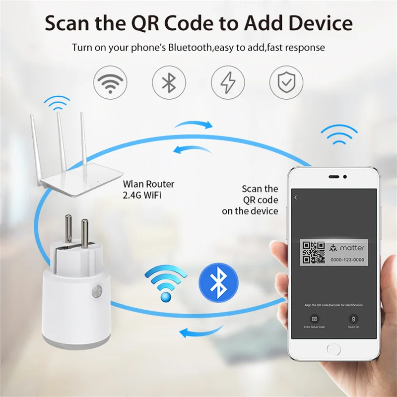 Matter Smart Plug with 16A Power Monitoring and WiFi Support for Homekit Alexa Google Home Tuya Smart APP Wireless Control