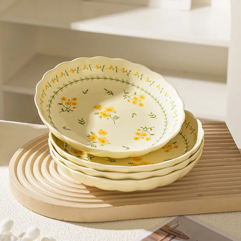 Fresh Style Dinner Plates, 2026 New Ceramic Tableware Sets, Underglaze Color Dinner Plates, High-End Feel Saucers & Deep Plates