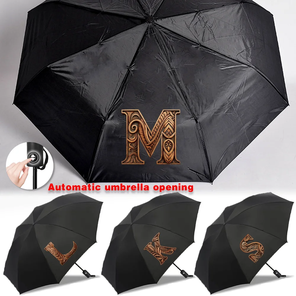 

Foldable Umbrella UV Protection Automatic Umbrellas High Aesthetic Value Travel Essentials Portable Folding wood letter Sun Rain