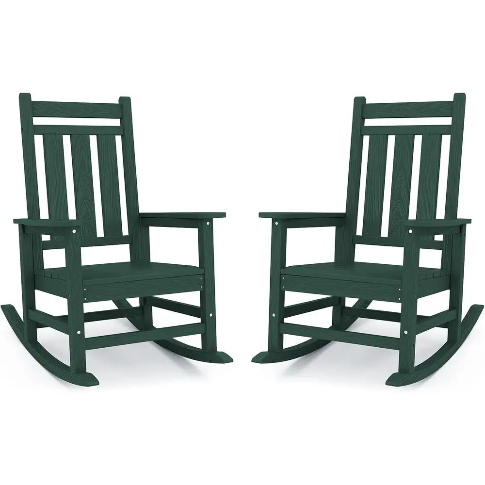 

Set of 2 Weather-Resistant Outdoor Rocking Chairs with High Backs and Wide Seats for Patio, Garden, or Lawn